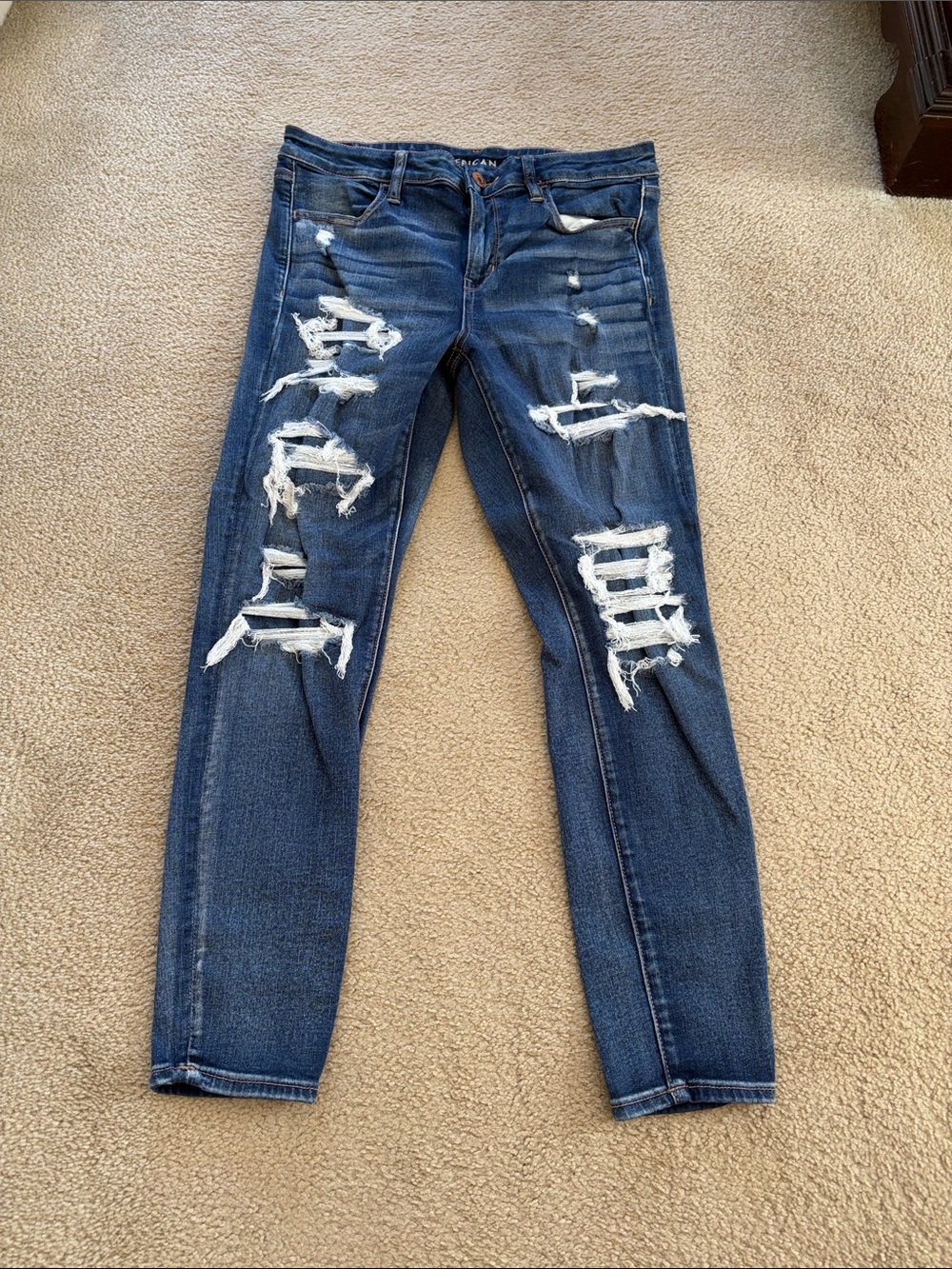 American Eagle Outfitters Dark Blue Ripped Skinny Jeans